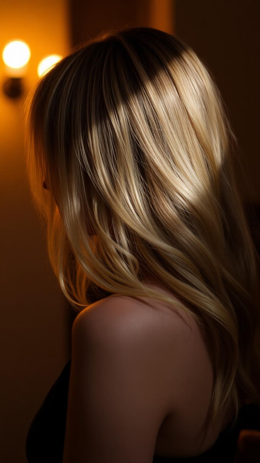 Cabelo com franja e movimento, visto de costas